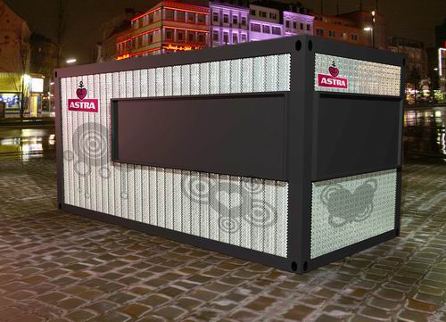 Concept sketch: white container with disco-ball motif